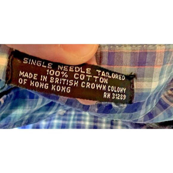 Johnathan Stewart Button Up Shirt Mens Size XL Blue Plaid Logo Long Sleeve Vtg‎ - Picture 10 of 12